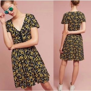Anthropologie Maeve Summer Breeze Dress in Black/Yellow Floral size S